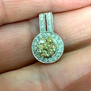 14k solid gold white and champagne chocolate diamonds round pendant